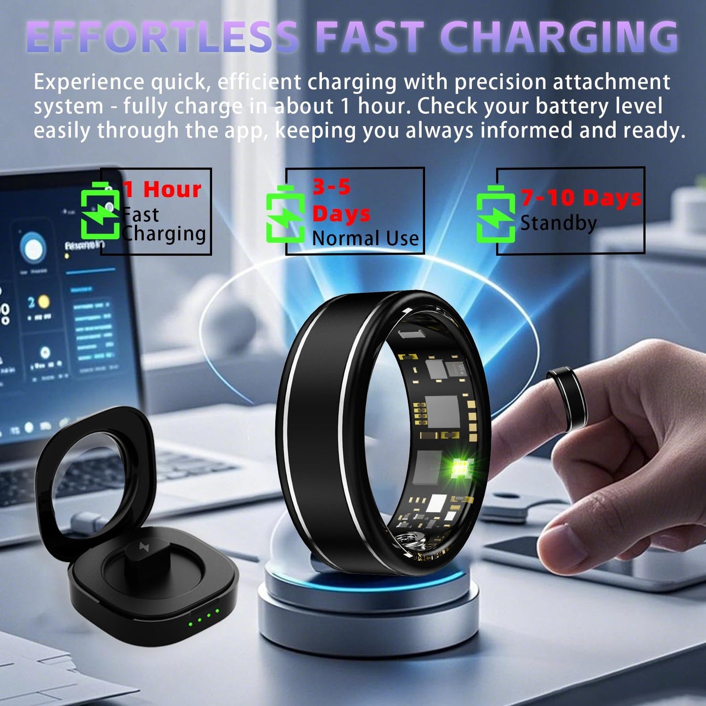 Anarow Smart Ring for Men Women – Fitness Tracker Ring with Heart Rate, SpO2, Blood Pressure, Sleep Monitoring, Step & Calorie Counter, No Subscription Fee, iOS & Android Compatible (Black, 12)