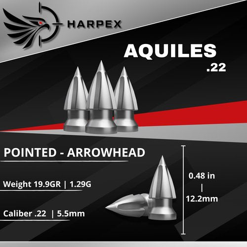 Aquiles Airgun pellets .22 Caliber 19.9gr Pointed Arrow-Head - 200ct