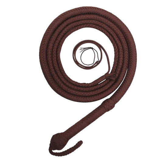 Indiana Jones Style Bull Whip for Equestrian Activities | 04 to 16 Feet Long Paracord Bullwhip | 12 Plaits Paracord Custom Whip with Leather Belly & Bolster Construction Brown (10 Feet)