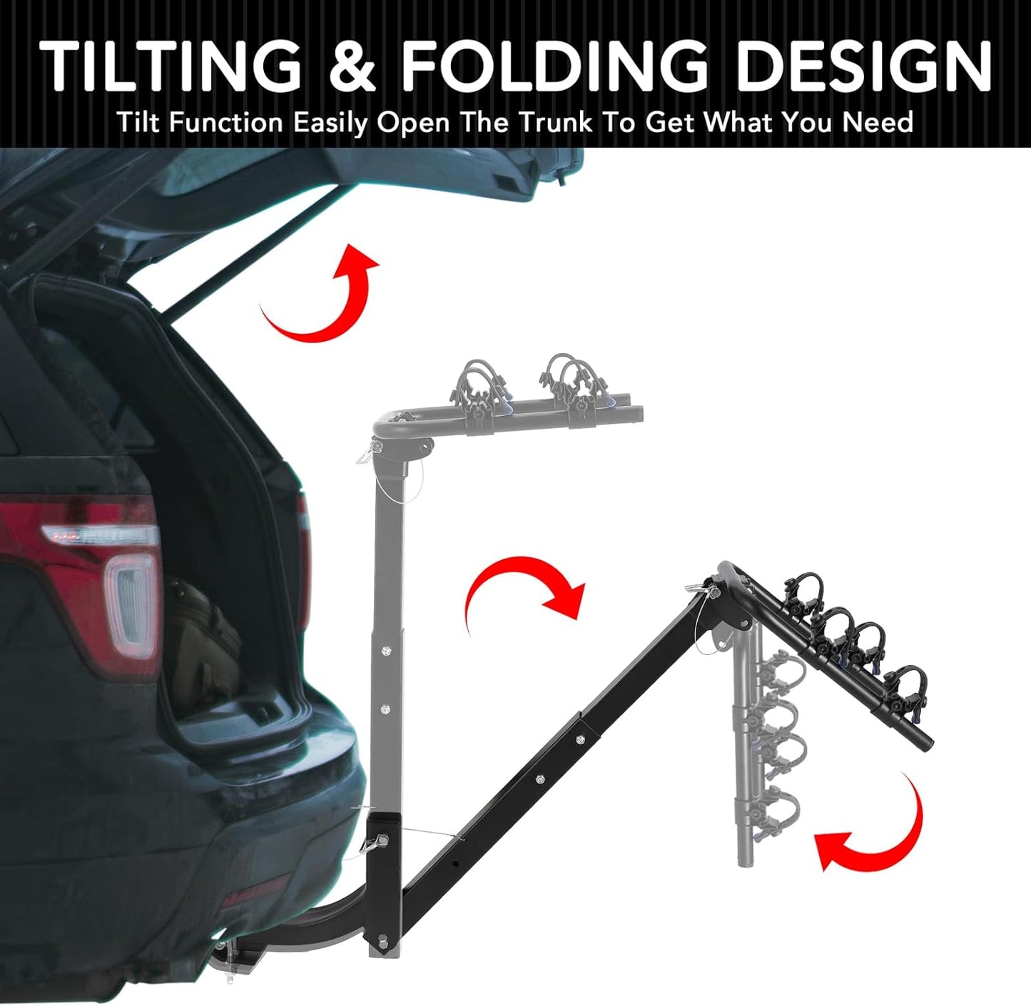2 Bike Hitch Rack, Heavy-Duty Foldable Steel Bicycle Rack with Hitch and Anti-Rattle Straps, 2" Receiver Compatible, Easy to Assemble & Use, Bike Holder for Car, SUV, Truck