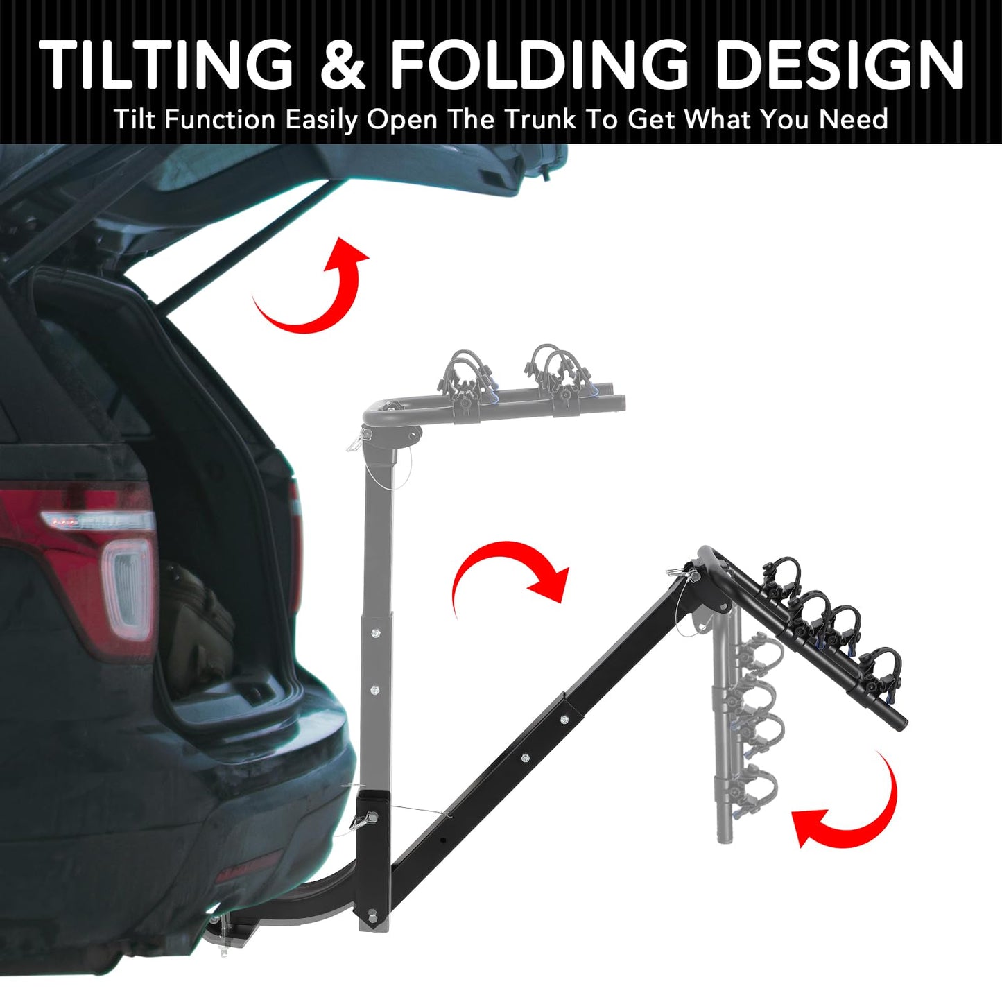 2 Bike Hitch Rack, Heavy-Duty Foldable Steel Bicycle Rack with Hitch and Anti-Rattle Straps, 2" Receiver Compatible, Easy to Assemble & Use, Bike Rack for SUV, Car, Truck