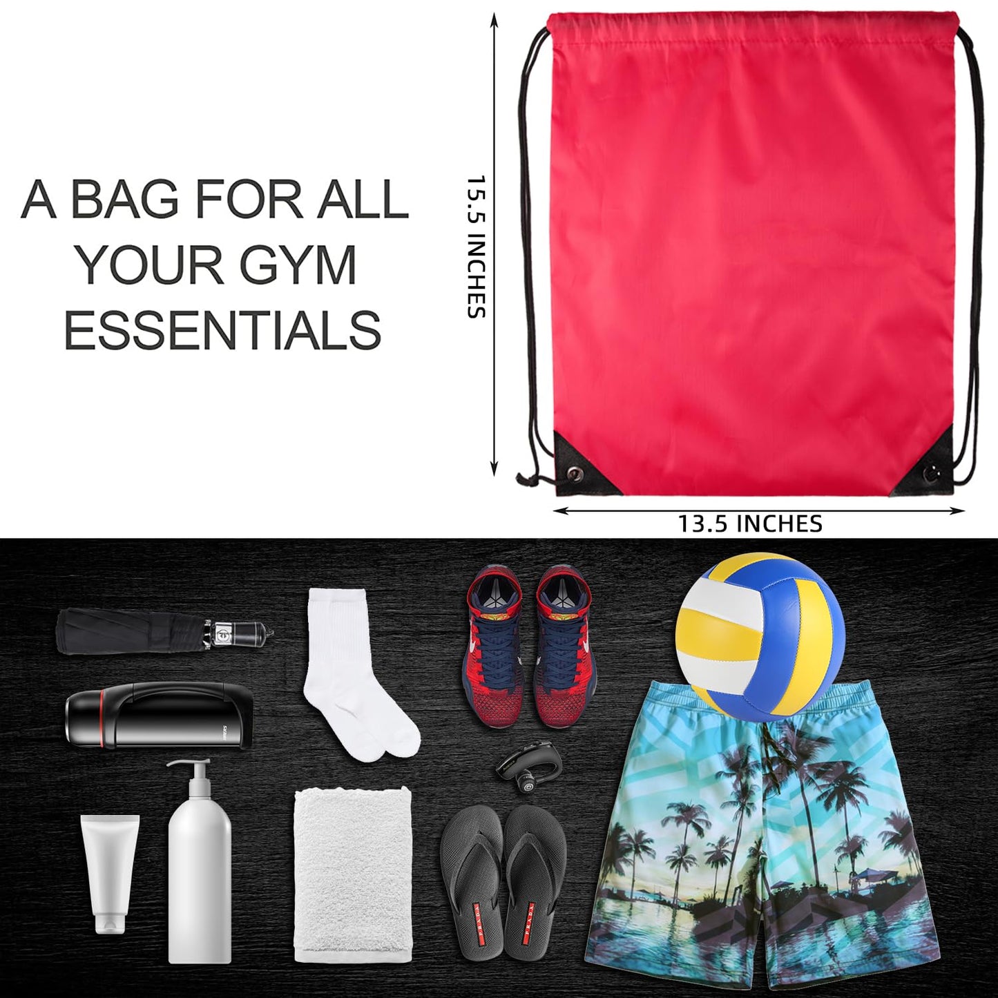 GoodtoU Drawstring Bags, Nylon Backpack Bulk Cinch Sack for Sport, Traveling, Team (60Pcs, Cherry)