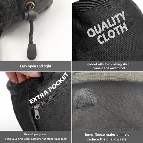 HipierFx Rock Climbing Chalk Bag with Belt Zipper Pocket and Adjustable Strap for Bouldering Weightlifting Powerlifting Gym Workout Lifting Crossfit
