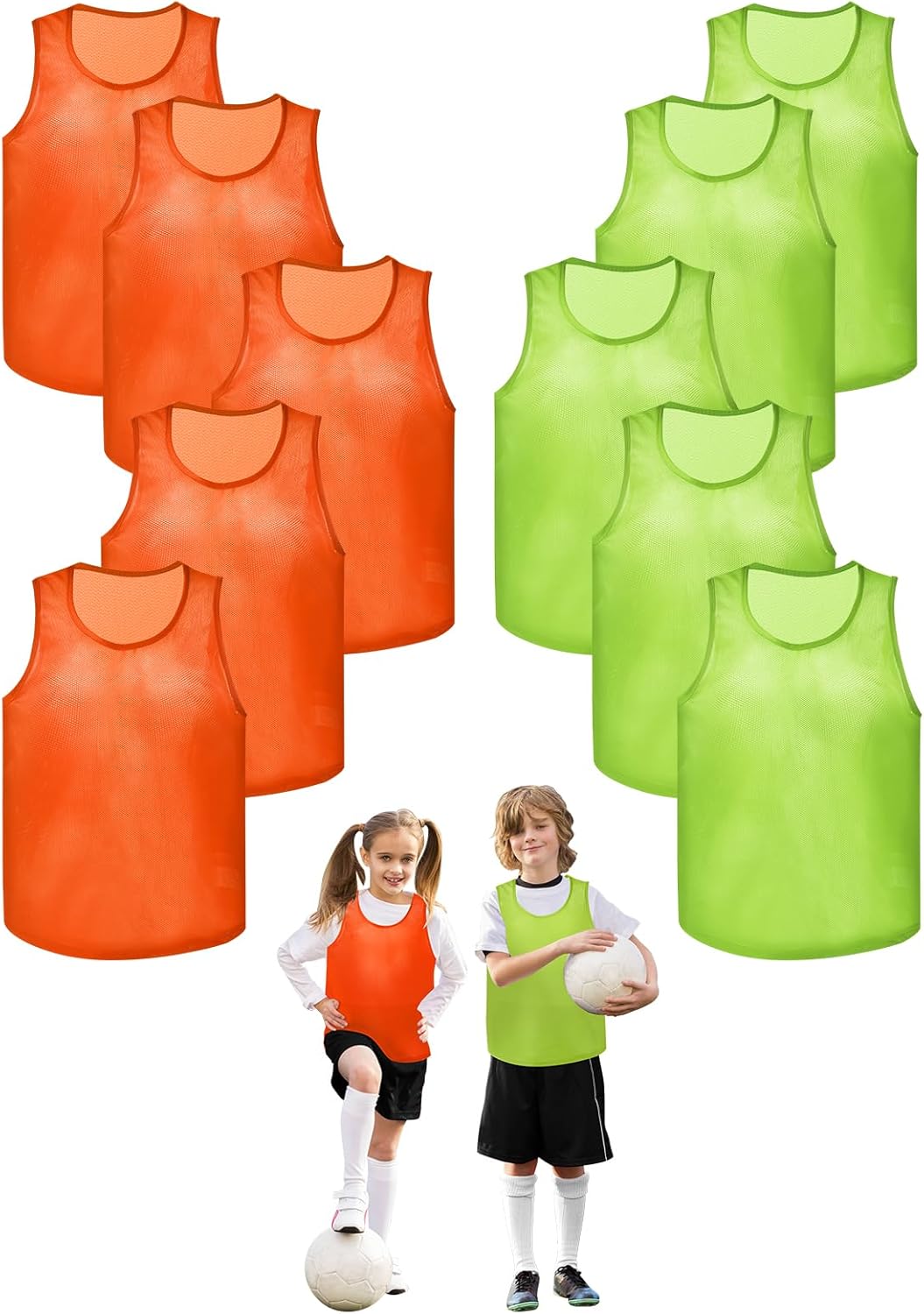 12 Pack Pro Training Pinnies for Youth & Adult Mesh High-Vis Scrimmage Vests for Soccer, Basketball, Volleyball Teams