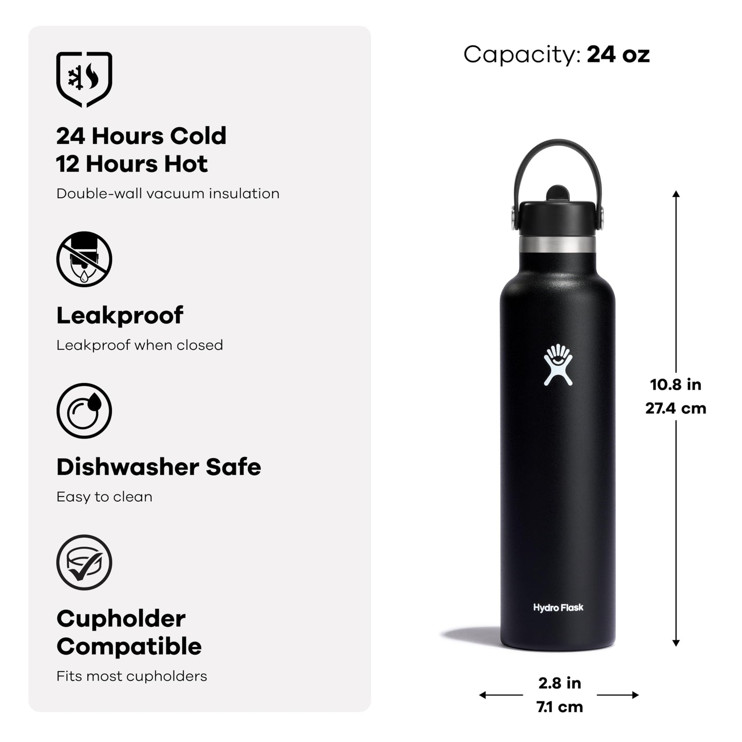 Hydro Flask Water Bottle - Insulated Stainless Steel - Straw Lid, Non Spill, Leakproof 24 Oz Oat Tan