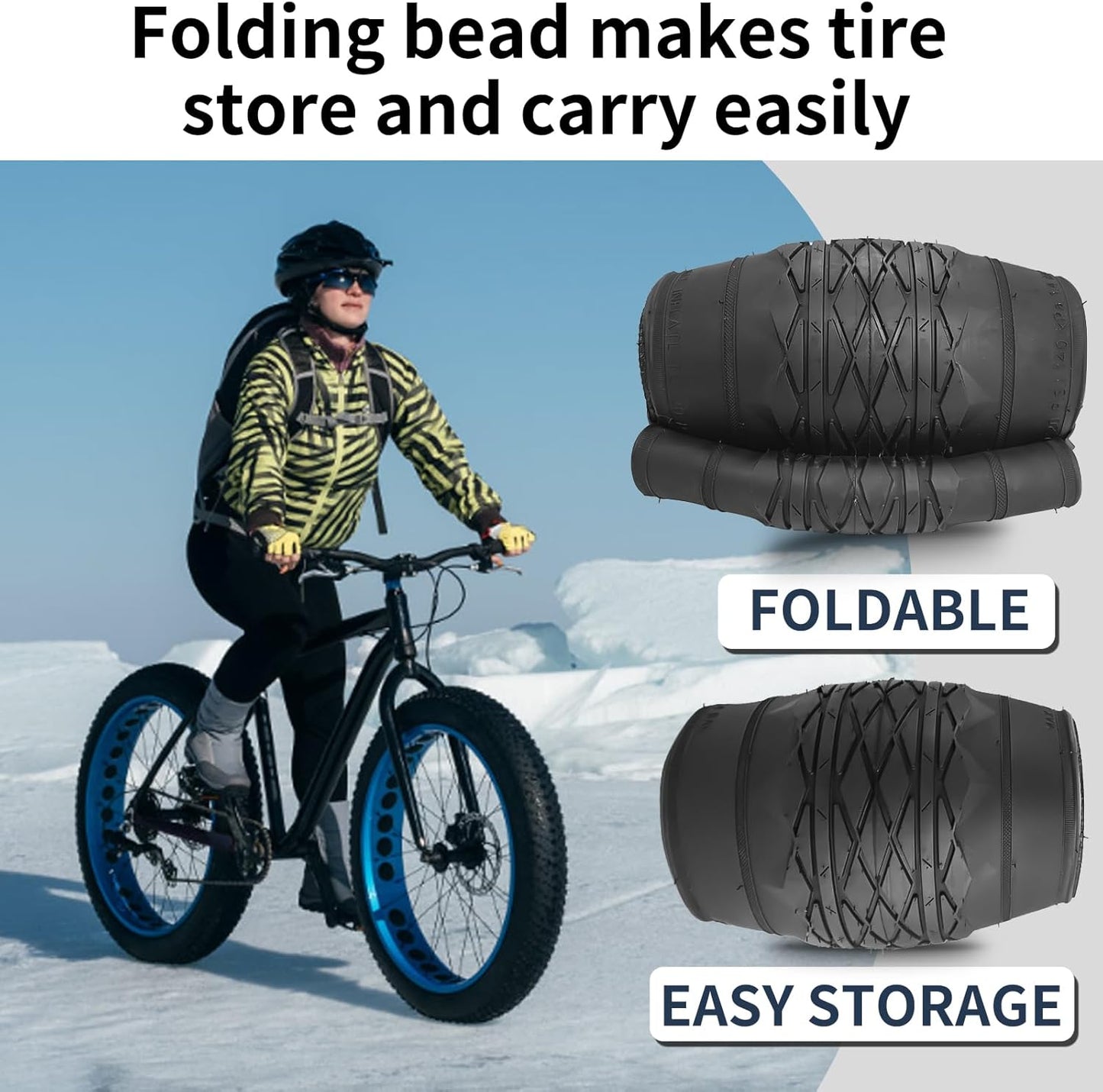 26x4.0 Bike Tire for Electric Bikes - Puncture Resistant All-Terrain Fat Tire with Durable Tread, High Traction for Mountain/Snow/Road - Compatible with E-Bikes 26x4.0 Inches