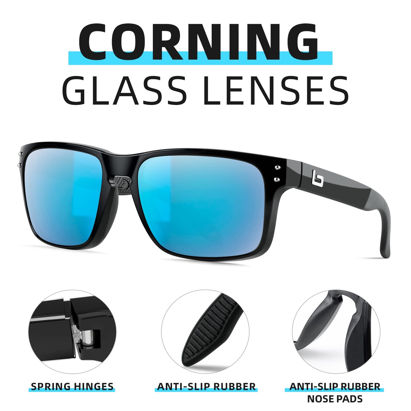 B.N.U.S Italy Made Classic Sunglasses for Men and Women Corning Real Glass Lenses with Polarized Option