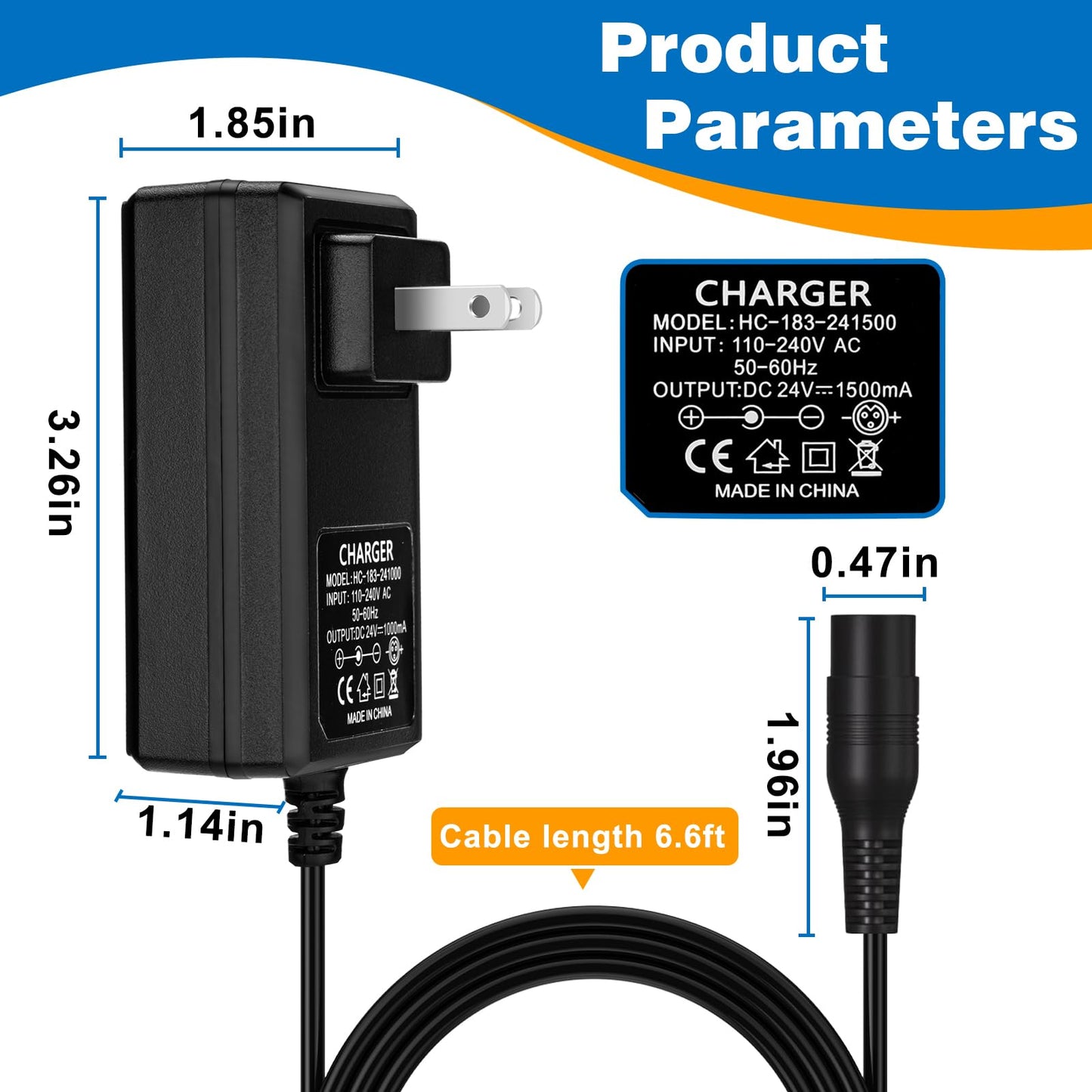24V Charger for Electric Scooter Razor MX350 E100 E125 E150 E175 E200 E200S E300 E300S MX400 Dirt Rocket Dirt Bike Dirt Quad Motorcycle Pocket Mod Sports Mod 3-Prong Power Supply 24V Battery Charger