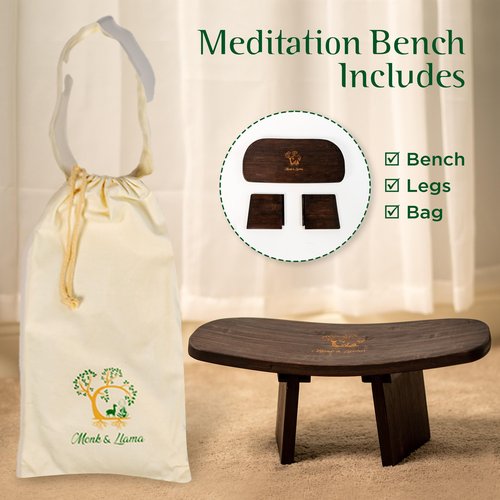 MONK & LLAMA Meditation Bench Standard - Kneeling Bamboo Bench with Foldable Legs & Cushion — Perfect Kneeling Stool Ergonomic Bamboo Yoga Bench for Extended Practice - Includes Carrying Bag