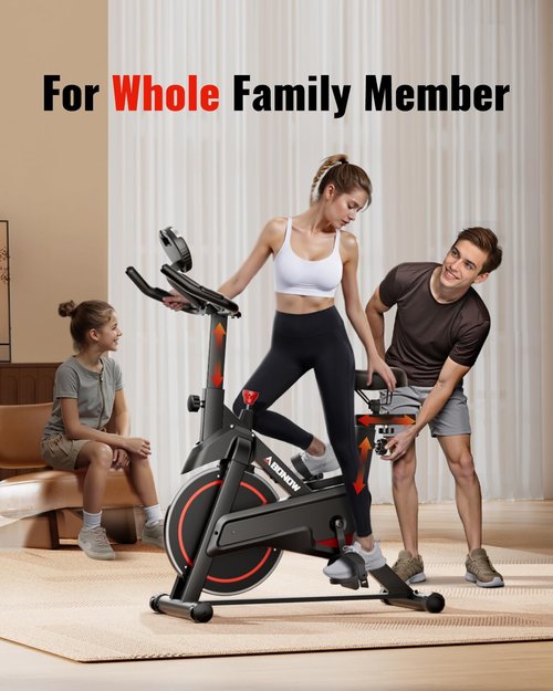 Abonow Exercise Bike, Low Noise Stationary Bikes for Home, Adjustable Brake Pad Indoor Cycling Bike, 300lbs Capacity Compact Workout Bike with Tablet Mount & Comfortable Padded Seat