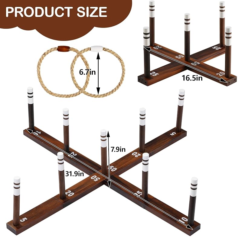 Large Ring Toss Game Set - Premium Outdoor Lawn & Beach Toss with 10 Rings, 9 Stands & Carrying Bag