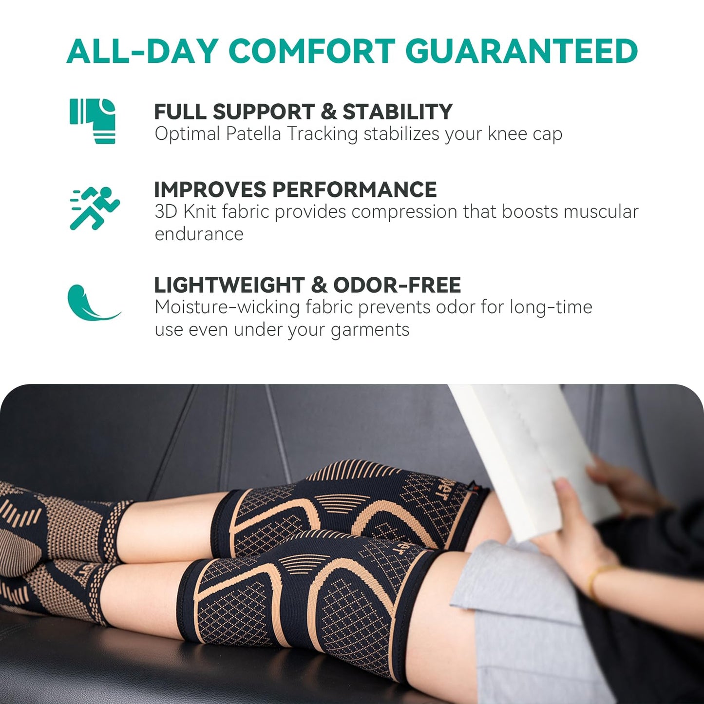 Ankle Brace for Women & Men, Ankle Compression Sleeve Support Copper Infused Ankle Brace for Sprained Ankle, Plantar Fasciitis Sports, Achilles Tendonitis Pain Relief, Copper Black, LG03-CO-S
