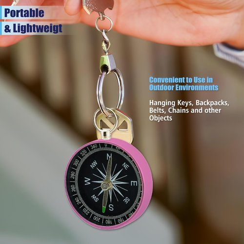 Rovella Pocket Compass, Survival Sports Navigation Compass with Key Ring for Outdoors Camping Hiking Pink Color
