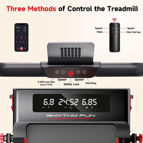 RHYTHM FUN Treadmill with Incline, Walking Pad Treadmill with Handle Bar, Walking Pad with Incline 300lbs Foldable Treadmills with APP, Portable Folding Treadmills for Home/Office with Low Noise