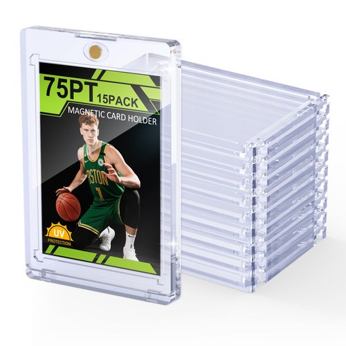 SAMYUCHO 75PT Magnetic Card Holder for Trading Cards, 15 Pack One Card Touch Holder, U-V Protection Baseball Card Display Case Hard Plastic Protector for Basketball Sports Game