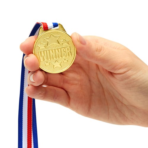 Juvale 12 Pack Gold Medals for Awards - Olympic Style Medals for Kids and Adults (1.5 in Metal) - Award Ribbons for Sports, Competitions, Tournaments, Spelling Bees