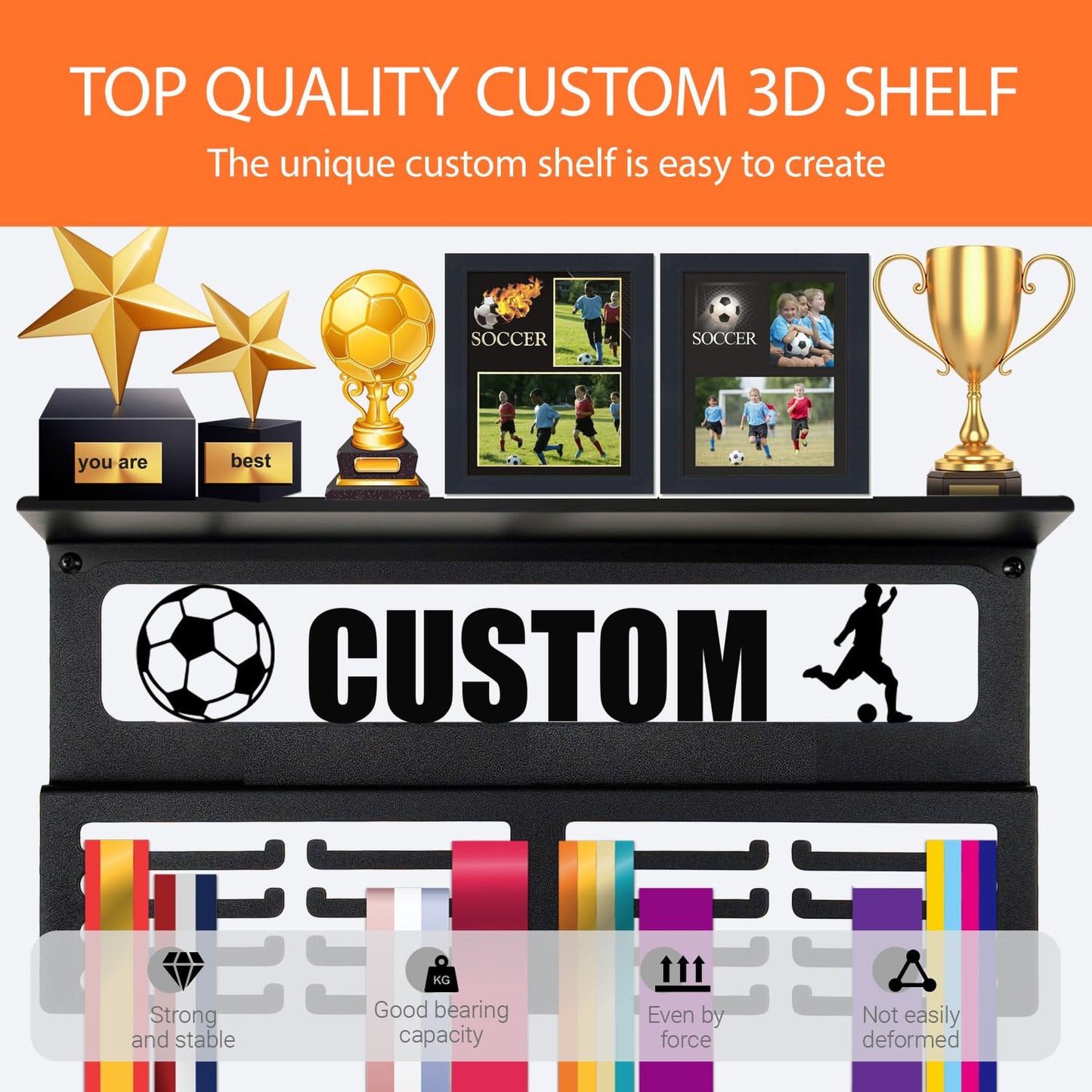 Lapetale Fashion Personalized Medal Holder with Name Display Rack for Awards Ribbons - Metal Custom Sports Race Plaques Hanger for Wall Mount Hold Up 60 Medal Hanger Display for Athlete Boy Girl Kid