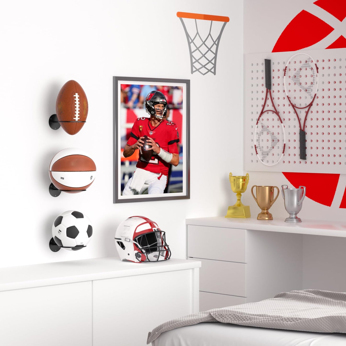 jockcaras Basketball Wall Mount 4 Pack, Wall Basketball Holder, Boys Room Decor, Black