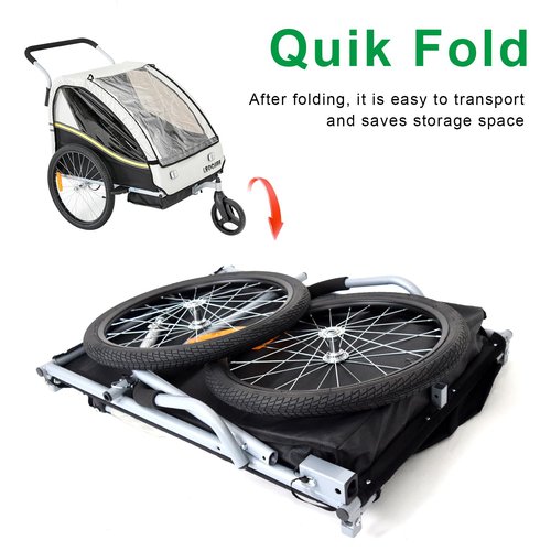 LEOGUAR Bike Trailer for Kids, Stroller, Suitable for 1 to 2 Kids, 5-Point Harness, Padded seat and Backrest, Folding Frame, Quick Release Wheels, 8" Swivel Front Wheel, Bug Screen & Weather Shield