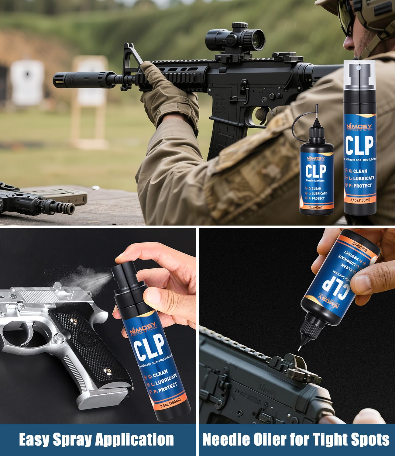 NIMOSY CLP Gun Cleaning Oil kit-Includes Pro Cleaner, CLP Lubricant, Brushes, Picks Swabs and Cloth, Complete Gun Cleaner and Oil Supplies for Rifle Pistol Firearm Maintenance,Gifts for Men