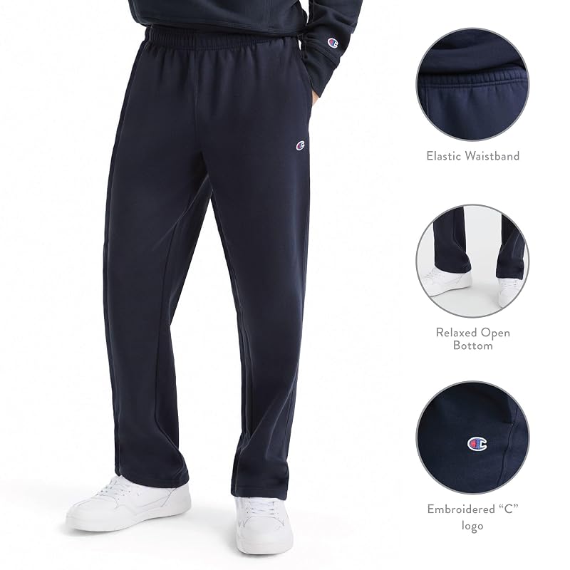 Champion Platinum Silver Heather Open-Bottom Fleece Sweatpants, Standard Fit