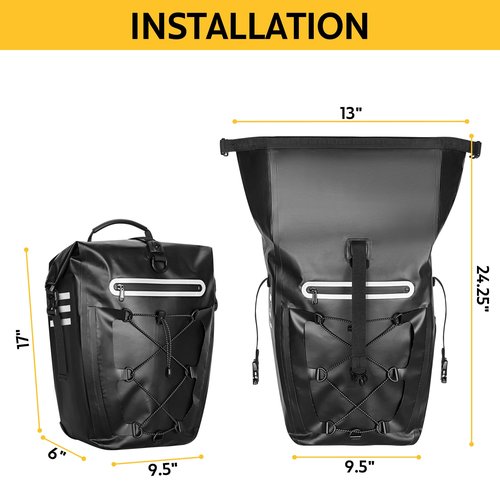 Smasrob Waterproof Bike Panniers, 30L Rear Bike Rack Bag with Multiple Pockets and Adjustable Clips, Bicycle Pannier Fits Most Bike Racks, Black (1 Bag)