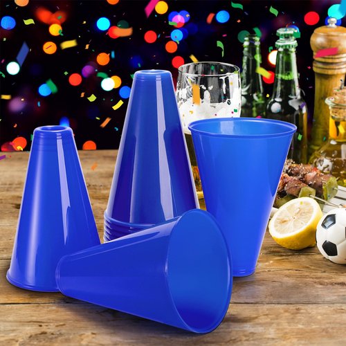 Hedume 12 Pack Cheer Megaphone, Plastic Blue Megaphone Party Accessory for Sports Cheers, Sports Match Game, Director Prop, Party Favors, Party Noisemaker, School Outdoor Activities Cheerleading