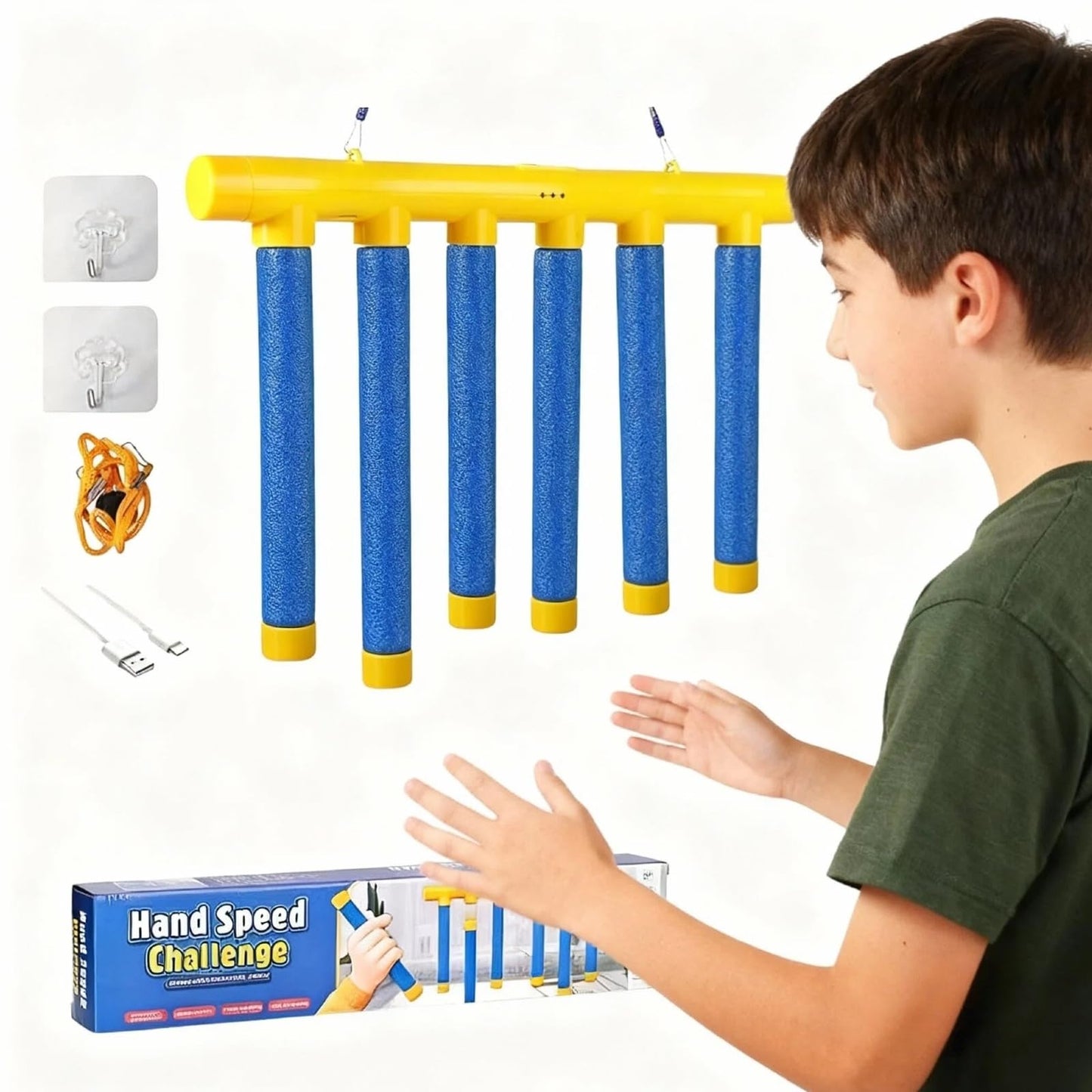 Cprnru Catching Sticks Game, Drop Sticks Game, 3-Speed Adjustable Hand Eye Coordination Reaction Training Toy, Hand Speed Challenge for Kids and Adults (Blue)