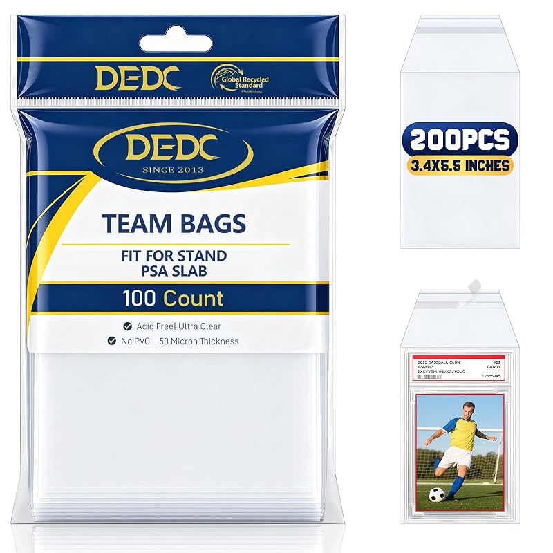 200 Pcs PSA Slab Card Sleeves - Clear Team Bags for Graded Cards 3.4x5.5 in