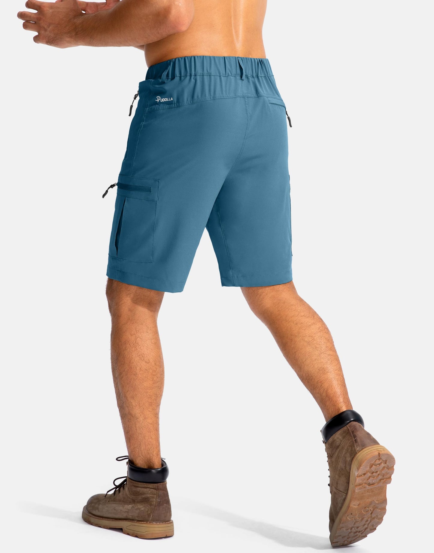 Pudolla Men's Hiking Cargo Shorts 9" Lightweight Outdoor Work Shorts for Men Travel Golf Camping Casual with 5 Zipper Pockets(Sea Blue Large)