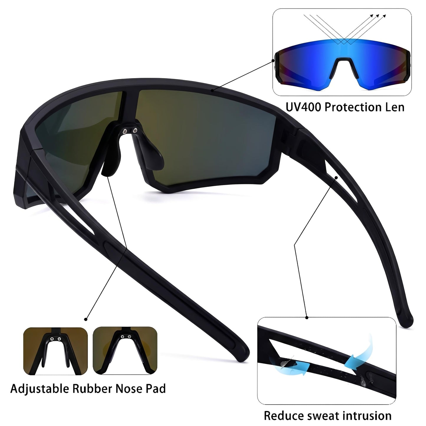 GLARDEFE Sports Baseball Sunglasses - Running Sunglasses for Men Women - Driving Fishing Cycling Bike Glasses UV400 Protection(Black/Blue Mirror)
