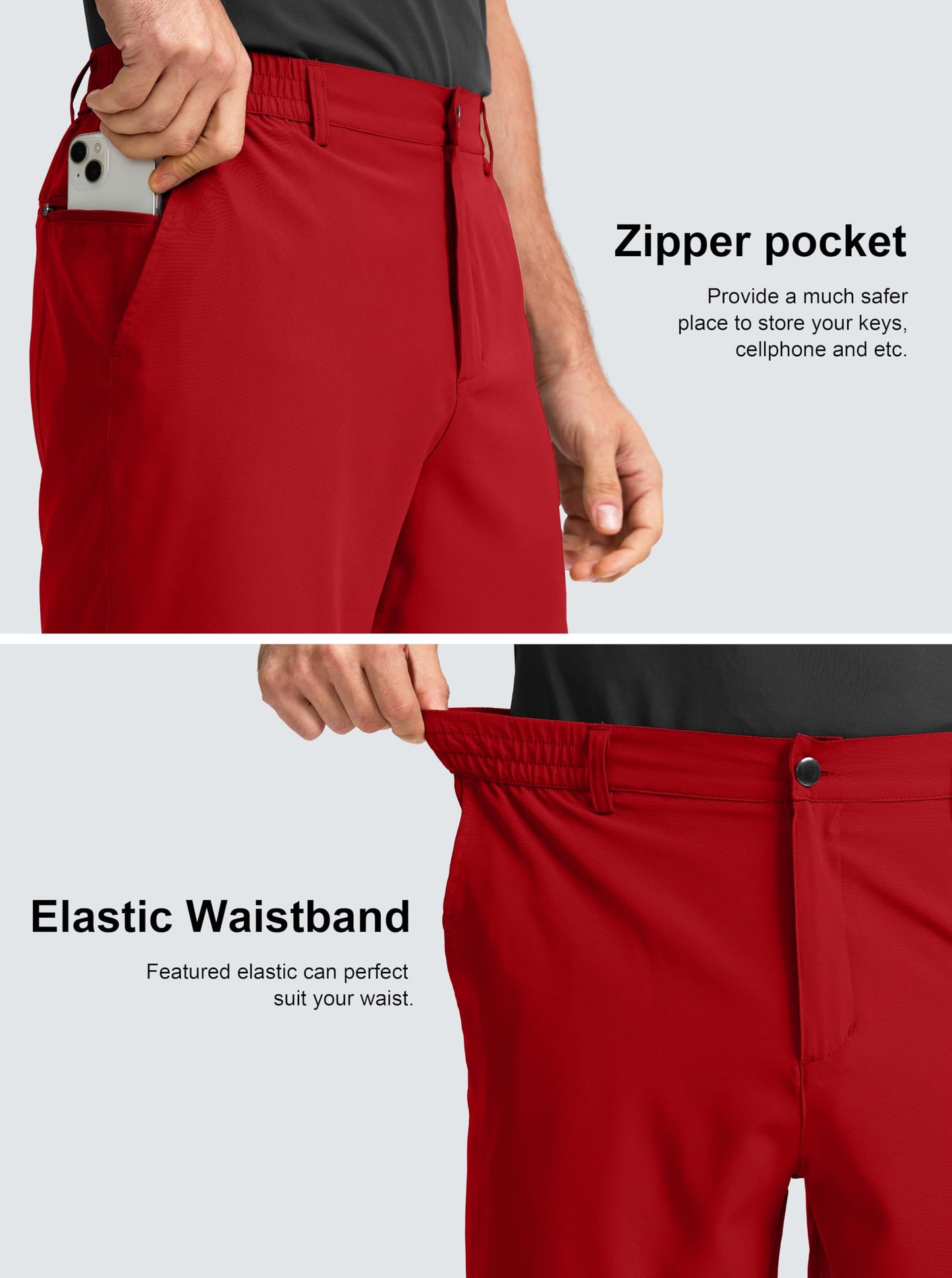 G Gradual Men's Casual Shorts 7" Lightweight Golf Shorts for Men Stretch with 3 Pockets Quick Dry Breathable Work Shorts Red