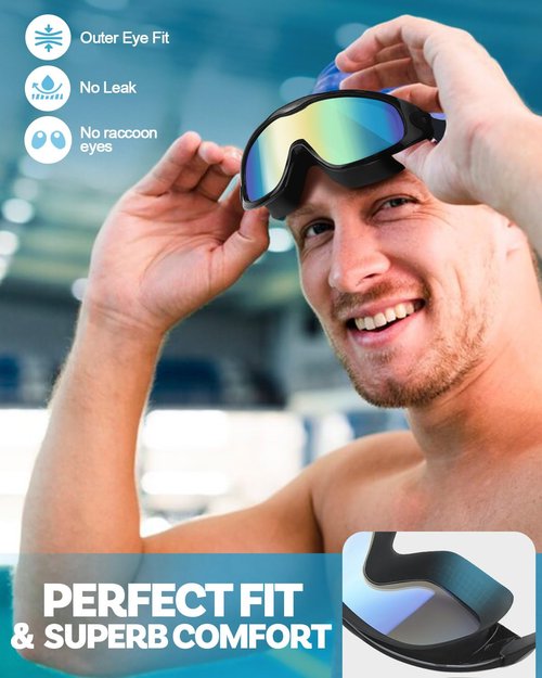 Swim Goggles, Anti UV & Fog Swimming Goggles for Adult, Unisex No Leaking Swimming Goggle for Men Women Youth