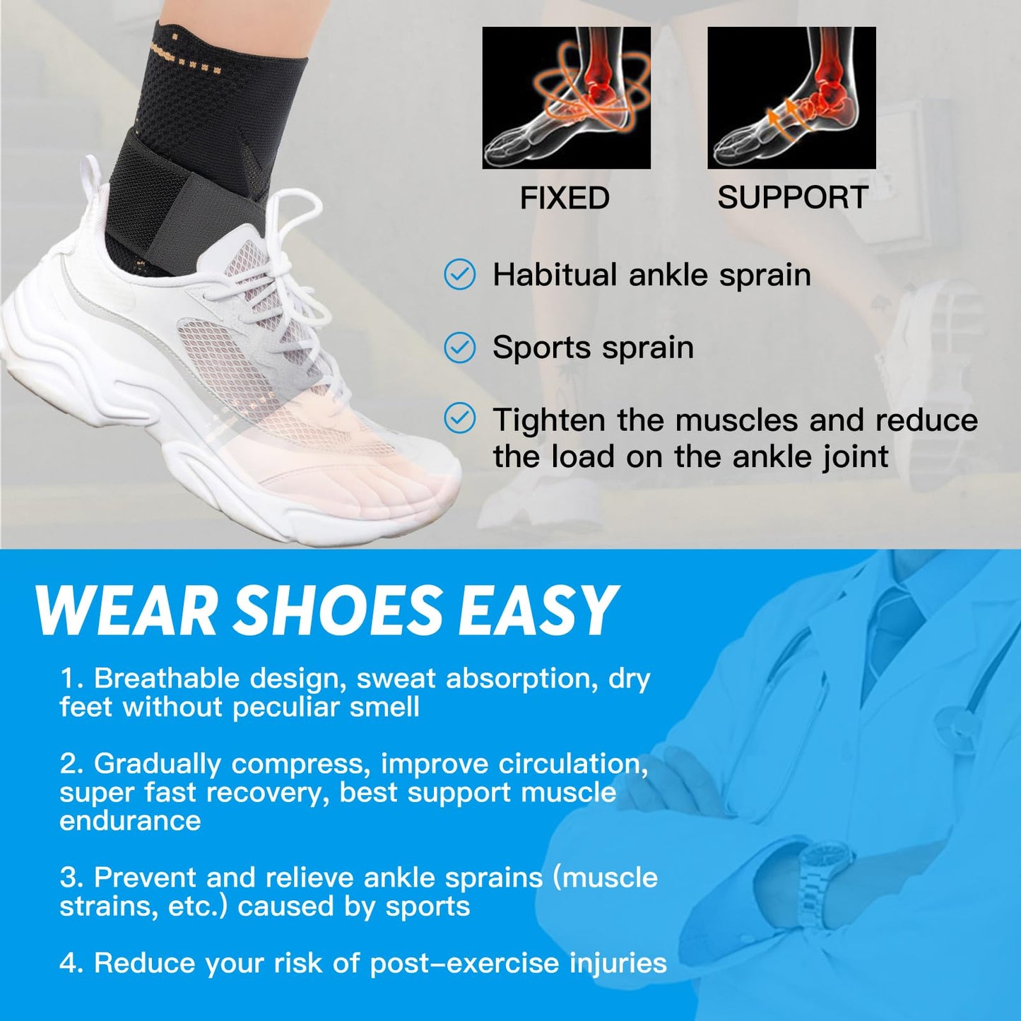 INDEEMAX 3D Ankle Brace for Women & Men, 2 Pack Ankle Compression Sleeve Support Copper Infused Ankle Brace for Sprained Ankle, Plantar Fasciitis Sports, Achilles Tendonitis Pain Relief, Copper Black, L