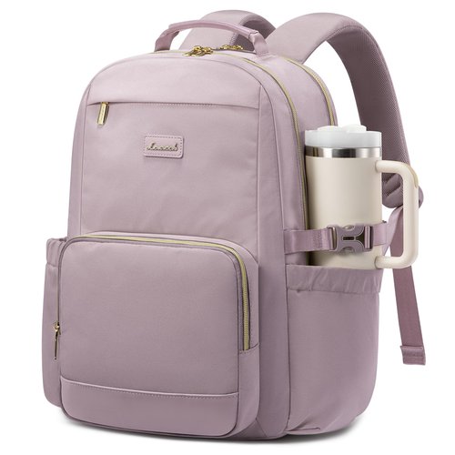 LOVEVOOK Laptop Backpack for Women with Pouch Pocket for Large Capacity Cup,15.6 Inch Laptop Computer Bag Travel Backpack Purse,Waterproof Work Business Backpack College Teacher Bags,Grayish Purple