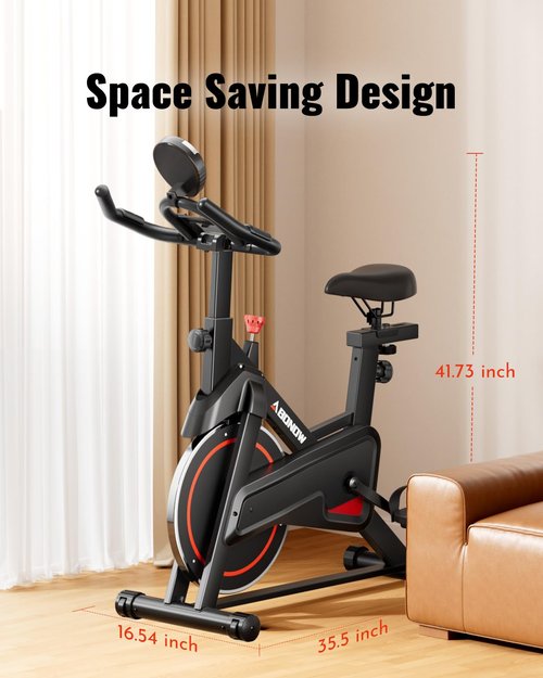 Abonow Exercise Bike, Low Noise Stationary Bikes for Home, Adjustable Brake Pad Indoor Cycling Bike, 300lbs Capacity Compact Workout Bike with Tablet Mount & Comfortable Padded Seat