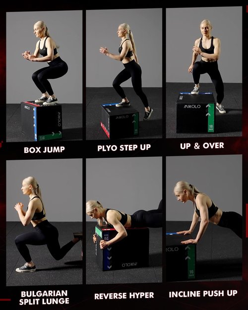 Mikolo 3-in-1 Foam Plyo Box–Soft Plyometric Jump Box with Solid Wood Core,High-Density Foam and Non-Slip Cover–No Assembly Required,Ideal for Home Gym Workout(24" x 20" x 16")