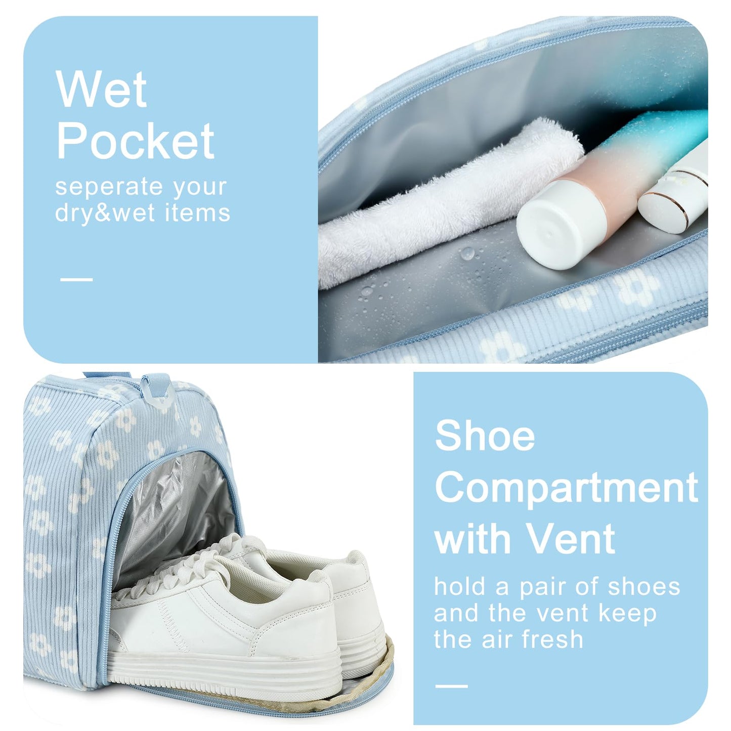 BLUBOON Duffle Bag Girls Kids Cute Gym Bag with Shoes Compartment & Wet Separation Waterproof Sports Overnight Travel Bag