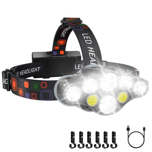 MAFSEUT Rechargeable Headlamp, 8 LED Bright Headlamp with Red Light, IPX4 Waterproof USB Headlight, Head Lamp, 8 Modes for Outdoor Running Hunting Hiking Camping Gear