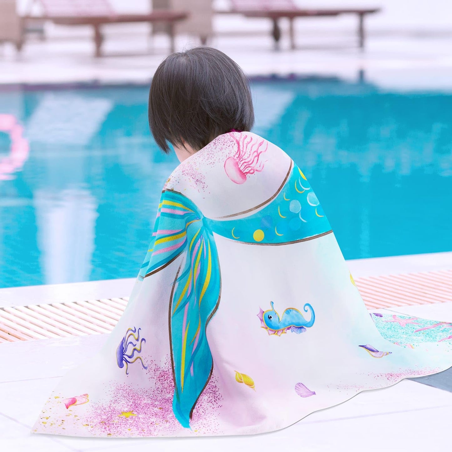 WERNNSAI Mermaid Kids Beach Towel - 30” x 60” Microfiber Mermaid Sand Free Towels for Girls Bath Pool Camping Travel Towel Quick Dry Ultra Absorbent Super Soft Beach Blanket Bath Shower Towel