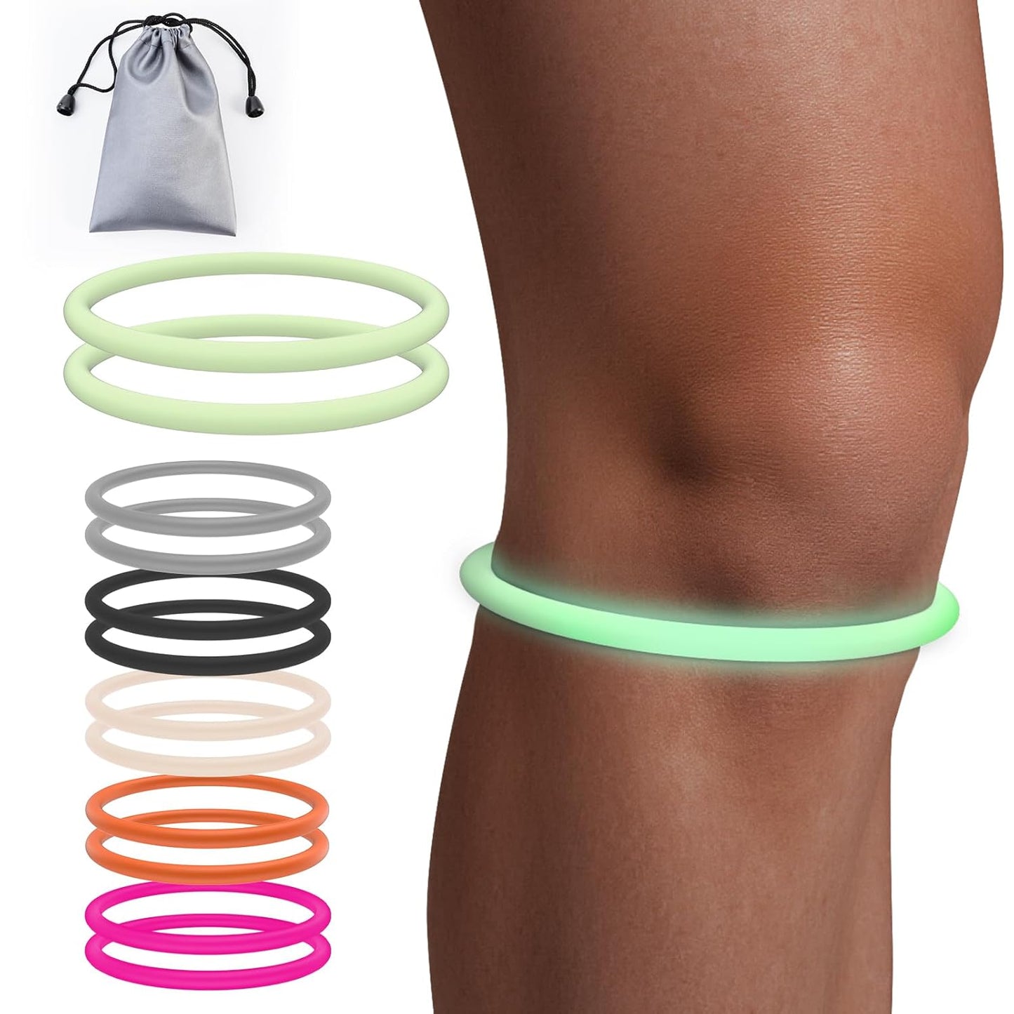 2PCS Patellar Tendon Support Strap for Knee Pain Relief, Knee Bands for Basketball, Running, Tennis, Soccer and Hiking, Silicone Patella Band for Women and Men, Includes Storage Bag (Black)