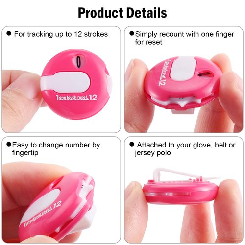 Frienda 6 Pieces Golf Stroke Counter Clicker Mini Golf Score Counter Simple Attachment Scorekeeper up to 12 Shots Score with One Touch Reset Clip(Red, White, Black)