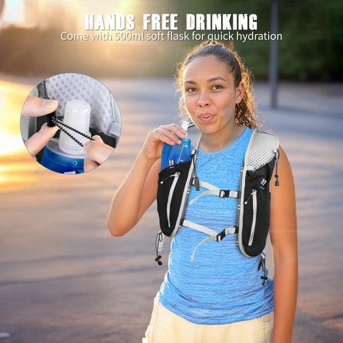 NONSAR Running Vest for Men Women, Running Vest Backpack, Lightweight Pack with 500ml Soft Flask, Adjustable Chest Straps and Reflective Running Hydration Vest for Running Hiking Cycling Camping