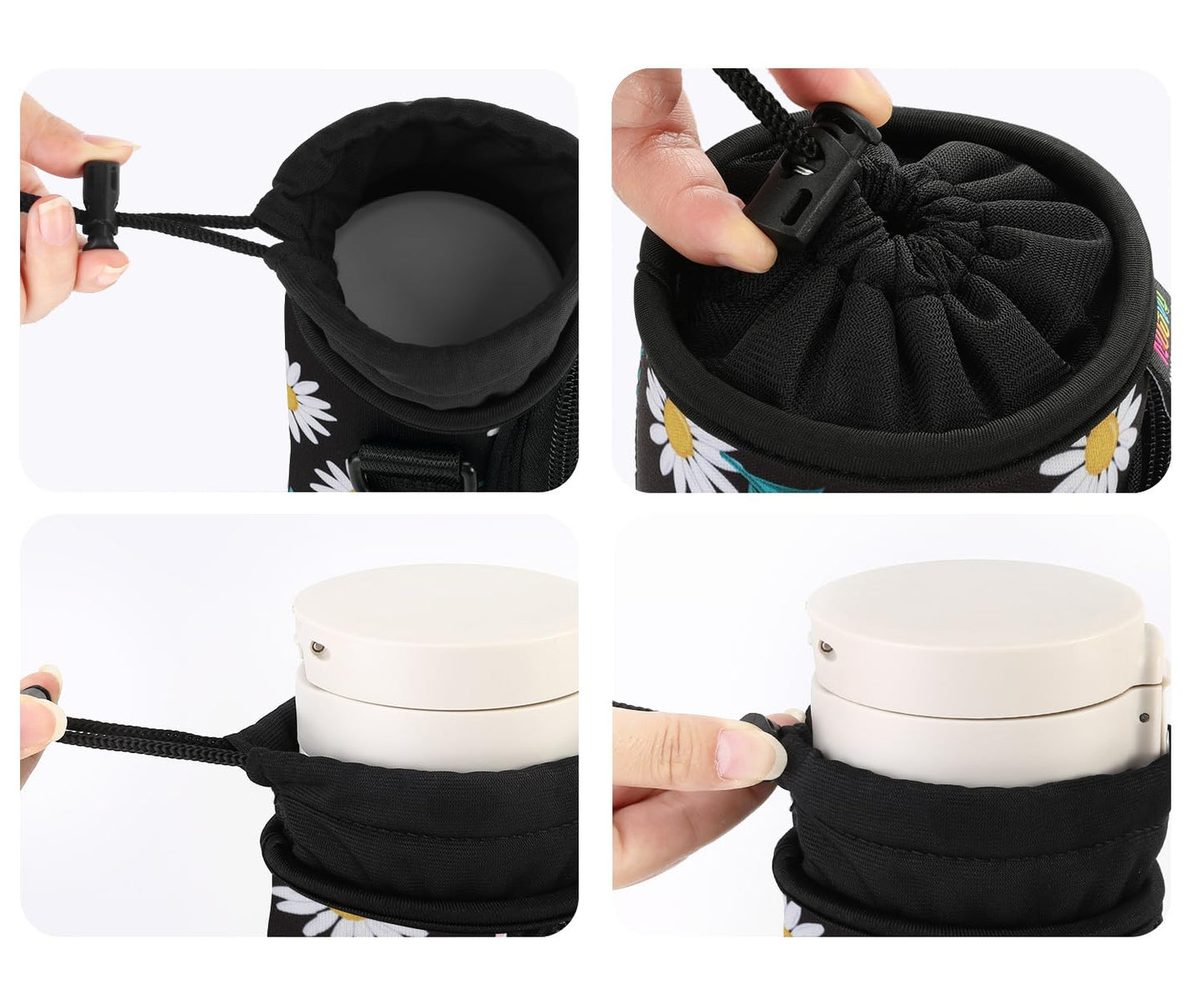 Nuovoware Water Bottle Carrier Bag, 25oz/32oz Bottle Pouch Holder, Adjustable Shoulder Hand Strap 2 Pocket Sling Neoprene Sleeve Sports Accessories for Hiking Travelling Camping, BlackDaisy