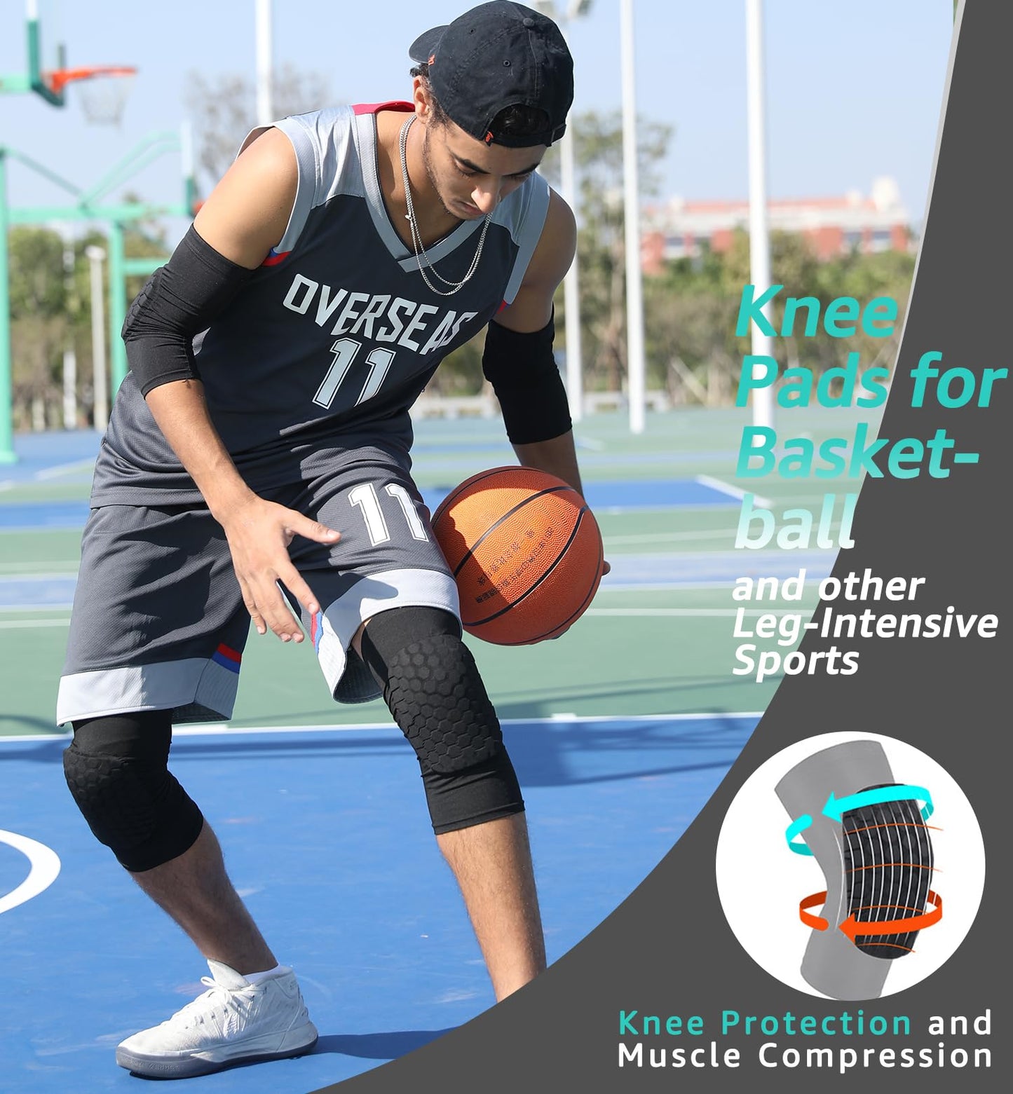 HiRui Knee Pads for Kids Youth Adult, Basketball Baseball Knee Brace Knee Support, Collision Avoidance Kneepad Compression Knee Sleeve for Volleyball Football Cycling Running-1Pair (Black, M)