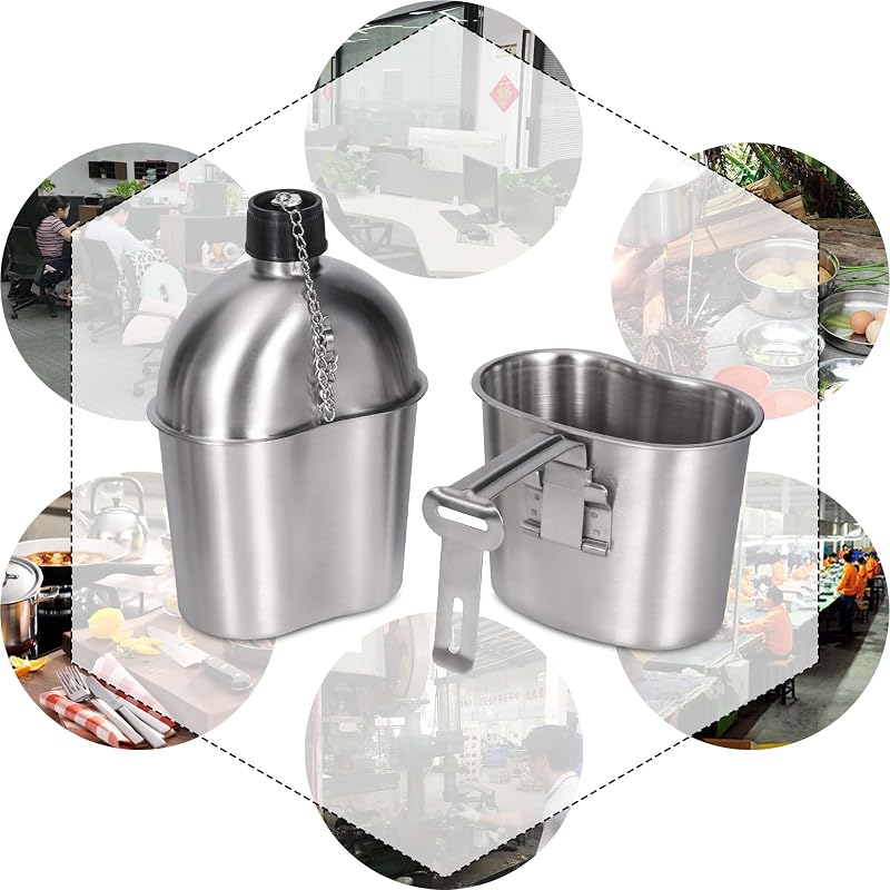 Goetland 1QT Stainless Steel WWII US Army Canteen with Cup & Nylon Pouch – Grab Handle Cup Variation