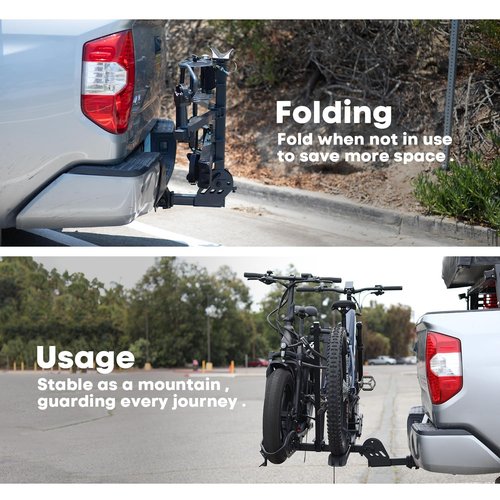 CRAVOT EBike Rack with Ramp, 200 lbs Capacity Heavy Bike Rack Electric Bike Carrier for 2 E-Bike, Foldable Bike Racks for Tow Hitch Up to 5-inch Fat Tire 2'' Receiver