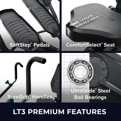 Teeter FreeStep Recumbent Cross Trainer Stepper, Zero-Impact Exercise Bike Alternative w/Patented Physical Therapy Stride, Up to 350lb, Free App w/Trainer Workouts (LT3+Mat+Gel Seat Bundle)