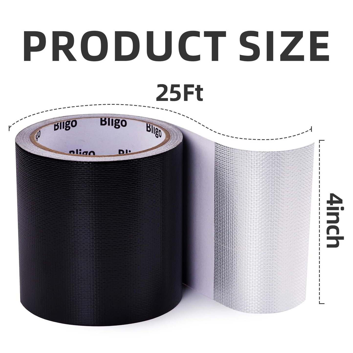 Bligo Heavy Duty Waterproof Repair Tape Multipurpose Black 4 Inch x 25 FT