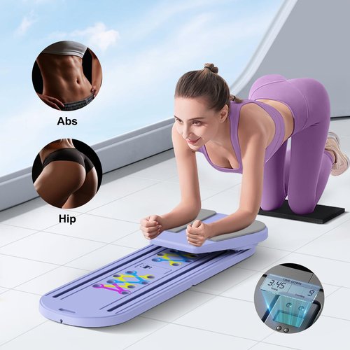 Pilates Board - 2025 Updated Pilates Reformer Machine Set, Multi-Purpose Foldable Pilates Reformer Board for Home, 6 in 1 Pilates Sliding Board (Purple)